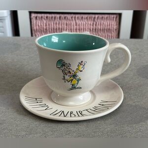 Rae Dunn Disney Alice in Wonderland Mad Hatter Teacup & Happy Unbirthday Saucer